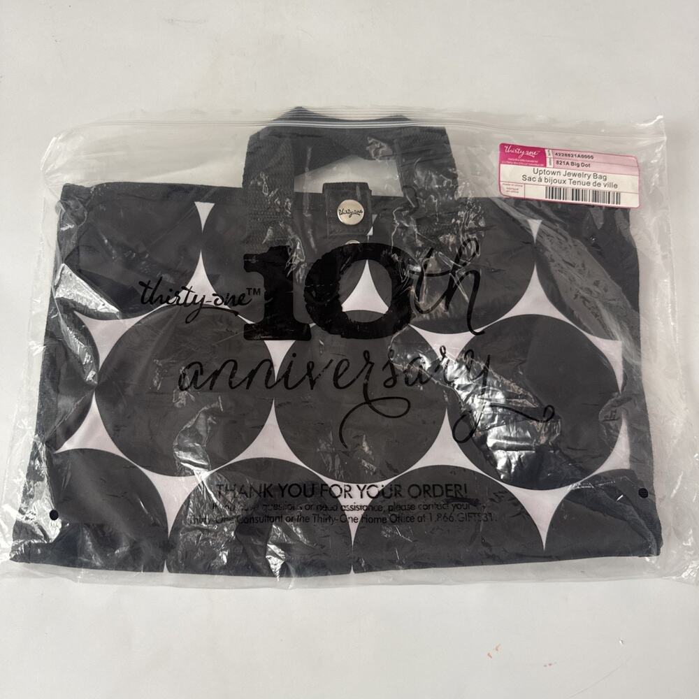 Thirty One 31 Uptown Jewelry Organizer Cosmetic Travel Bag Black Big Dot 821A
